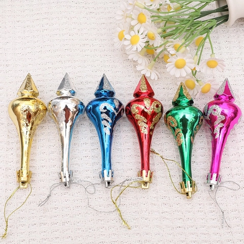 Multicolor Assorted Christmas Spindle Ornaments Electroplated Glitter Gourd Pendants For Christmas Tree Holiday Decoration