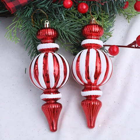 Adornos Colgantes para el Árbol de Navidad con Rayas Rojas y Blancas Forma de Gota Pintados PVC Plástico Decoración Festiva