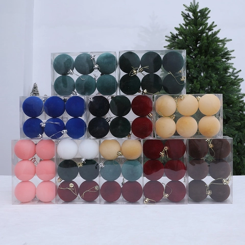Flocked Christmas Ball Ornaments Velvet Plastic Hanging Decorative Baubles For Christmas Tree Home Party Festival Scene Layout