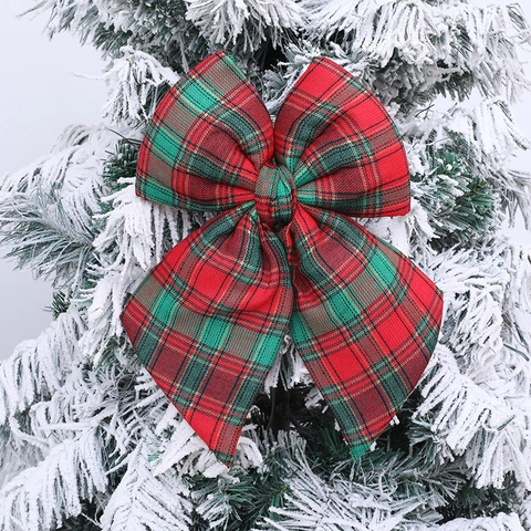 Christmas Buffalo Plaid Bow Ornaments Red Green Black Checkered Bowknot For Christmas Tree Decoration Mall Window Home Holiday Decor