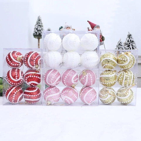 Christmas Ball Ornaments With Artificial Pearl Chain And Glitter Foam Hanging Baubles For Holiday Tree Decoration
