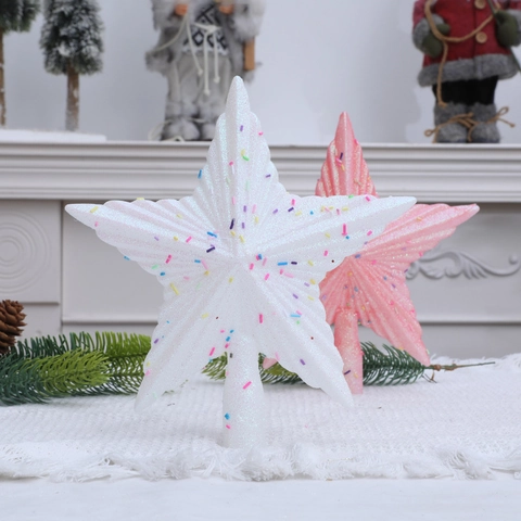 Glitzer Christbaumspitze Stern Mit Bunten Streuseln Rosa Weiß Fünfzackiger Stern Baumspitze Ornament Feiertagsdekoration