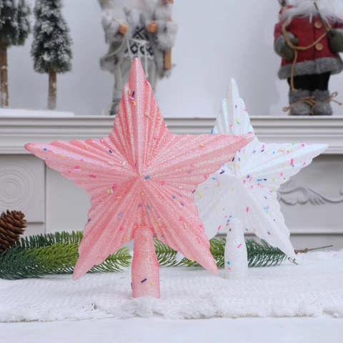 Glitzer Christbaumspitze Stern Mit Bunten Streuseln Rosa Weiß Fünfzackiger Stern Baumspitze Ornament Feiertagsdekoration