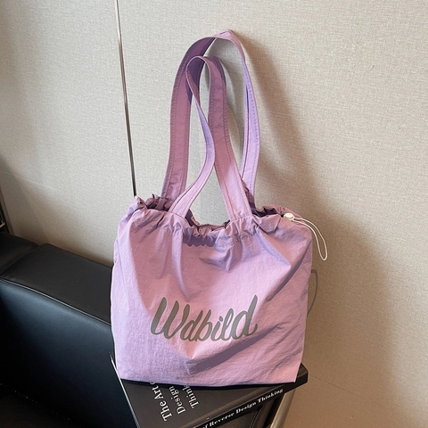 Große Kapazität Tote Bag Leichte Stoff Kordelzug Eimer Schulter Handtasche Koreanischen Stil Lässig Frauen