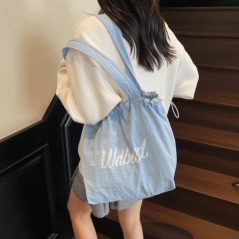 Große Kapazität Tote Bag Leichte Stoff Kordelzug Eimer Schulter Handtasche Koreanischen Stil Lässig Frauen