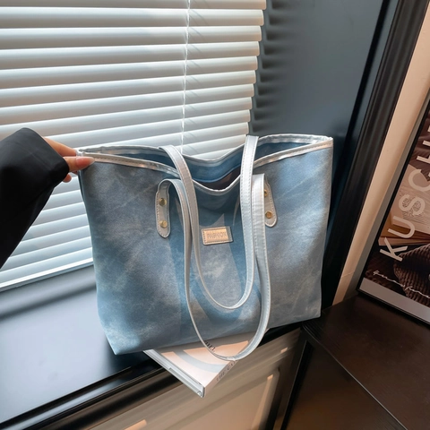 Marble Pattern PU Leather Tote Bag Large Capacity Minimalist Retro Commuting Shoulder Bag With Rivet Detail For Women