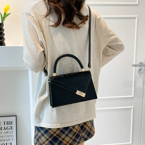 Dames Mode Krokodil Reliëf PU Leer Handtas Grote Capaciteit Crossbody Tas Met Verstelbare Riem Gouden Slot Schoudertas
