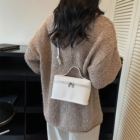 Bolso Bandolera Para Mujer De Cuero PU Grano Lichi Mini Bolso De Mano Caja Vanity Con Asa Y Correa Ajustable