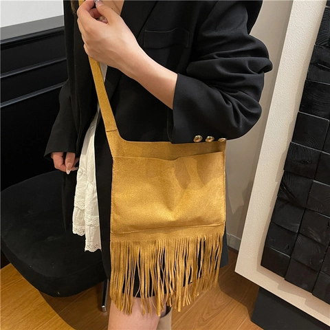 Vintage Schultertasche Mit Wildlederimitat Fransen Große Kapazität Böhmische Quaste Crossbody Tote Tasche Für Damen