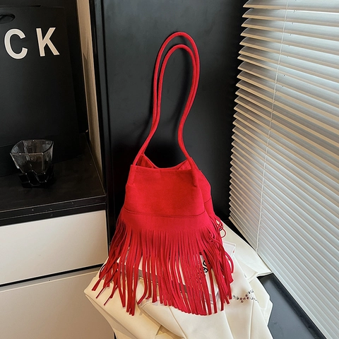 Sac Seau Bohème En Daim À Franges Sac À Bandoulière Vintage À Gland Avec Pochette Accessoire De Mode Urbaine Retro Femme
