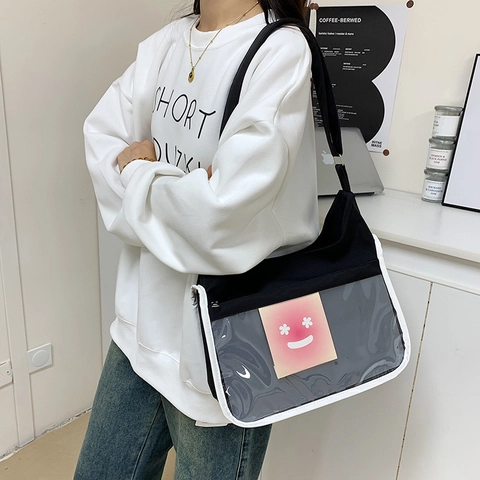 Japanese Style Transparent Ita Bag Oxford Cloth PVC Crossbody Tote Bag For Women Student School Commute Large Capacity