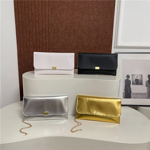 Women's Minimalism PU Leather Envelope Evening Bag With Chain Strap Saffiano Pattern Flap Clutch Party Crossbody Bag