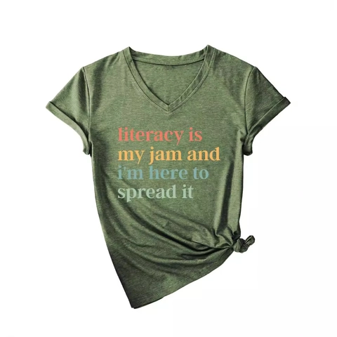 Women V-Neck Graphic T-Shirt Cotton Polyester Blend Short Sleeve Knotted Hem Casual Relaxed Fit Letter Print Top
