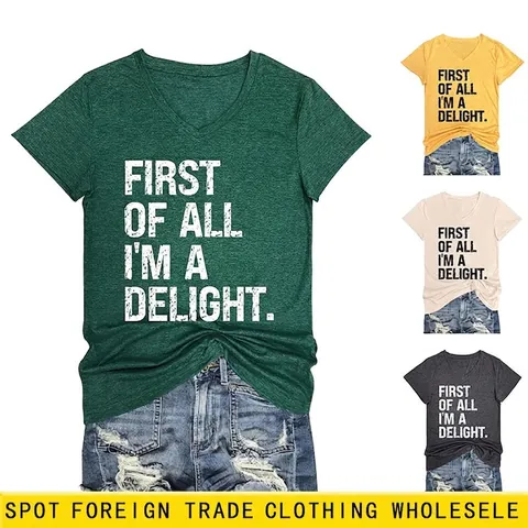 Maglietta Da Donna Con Scollo A V Maniche Corte Misto Cotone Stampa Slogan Nodo All'orlo Top Estivo Casual