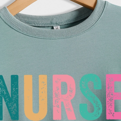 Sweatshirt Femme Mélange Coton Col Rond Manches Longues Décontracté Infirmière Impression Lettre Caring Loyal Strong