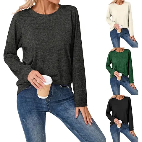 Maglietta a Maniche Lunghe da Donna Casual Vestibilità Ampia Girocollo in Viscosa Morbida Tinta Unita Top in Maglia