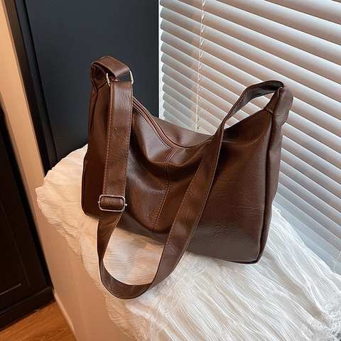 Women Hobo Bag PU Leather Large Capacity Solid Color Minimalist Crossbody Shoulder Bag For Daily Commuting Lady Handbag