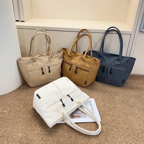 Borsa Tote In Nylon Grande Capacità Per Donna Stile Giapponese Minimalista Multitasche Leggera Da Lavoro Casual