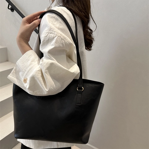 Borsa Tote Capiente Pelle PU Vintage Minimalista Borsa Da Pendolare Per Donna Stile Retrò Borsa A Mano Versatile