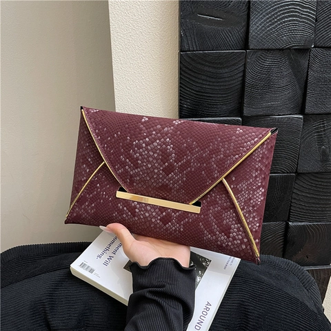 Elegante Borsa a Busta con Motivo Serpente per Donna Finitura in Metallo Oro Pelle PU Borsa da Mano per Festa Banchetto Sottobraccio