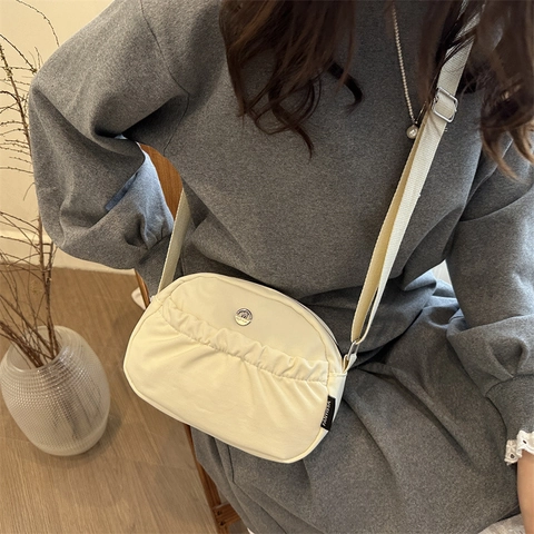 Geraffte Umhängetasche Nylon Plissierte Schultertasche Mit Verstellbarem Breitem Gurt Lässig Vielseitig Mode Für Damen