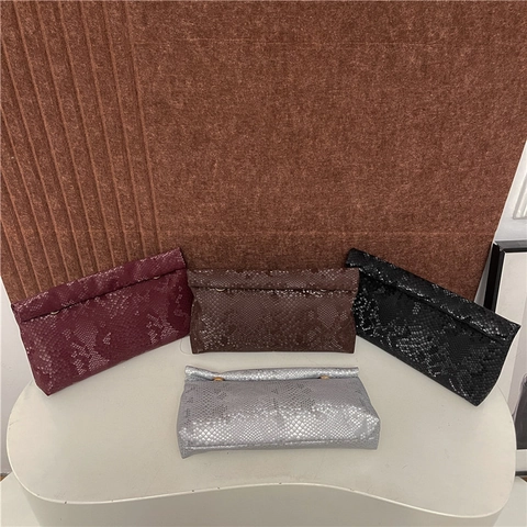 Damen Umschlag Clutch Tasche Schlangenmuster PU Leder Faltbar Magnetverschluss Elegant Abendparty Handtasche Minimalistisch