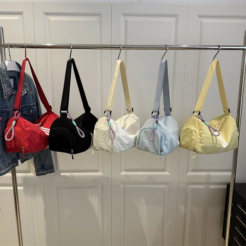 Women's Fashion Sporty Nylon Shoulder Bag Striped Cylinder Pillow Bag Lightweight Crossbody Bag Casual Daily Workout Bag