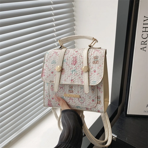 Mini Borsa A Tracolla In Pelle PU Con Orsetto E Fiori Zaino Piccolo Versatile Borsa A Mano In Stile College Per Donna
