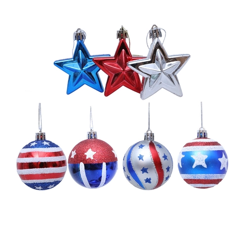 Ornamenti da Appendere in Plastica Patriottici Palle Stelle Rosso Blu Bianco Giorno Indipendenza Decorazioni Festa