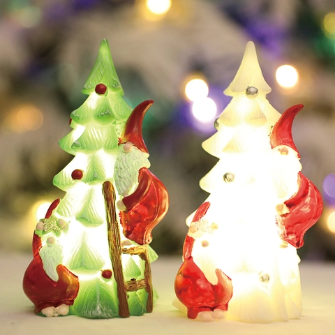 Simpatico Ornamento in Resina per Albero di Natale Con Gnomo Arrampicatore Statuetta da Tavolo Luminosa a LED per Decorazione Casa