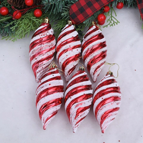 Decorazioni Natalizie da Appendere Rosso Bianco Spirale Puntale Goccia Con Stelle Brillantinate per Festa Casa
