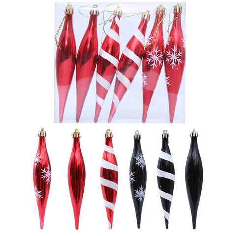 Colgantes de Árbol de Navidad con Forma de Carámbano Pintados Galvánicos de Plástico con Copos de Nieve y Rayas Espirales para Decoración de Fiestas