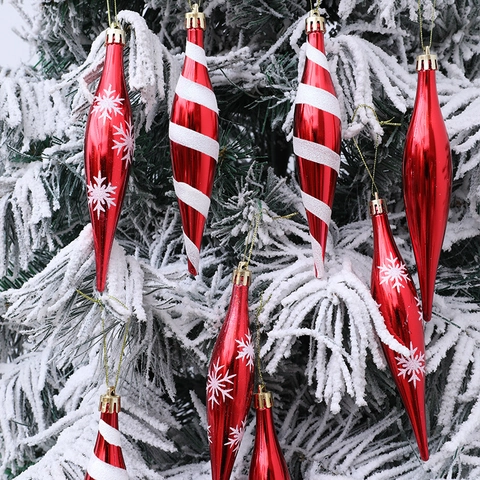 Adornos Colgantes de Carámbanos para Árbol de Navidad Colgantes Pintados con Copos de Nieve y Rayas en Espiral
