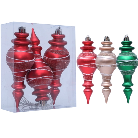Painted Spindle Finial Christmas Tree Hanging Ornaments Glitter Spiral Spire Drops For Holiday Home Party Window Decorations