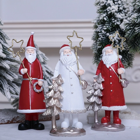 Hars Kerstman Figuur Met LED Gloeiende Ster Staf Miniatuur Gouden Kerstboom Desktop Ornament Feestelijke Decoratie