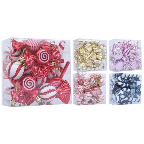 Adornos de Plástico para Árbol de Navidad Caramelos Bastones de Caramelo Piruletas Decoración Fiesta Hogar Colores Varios