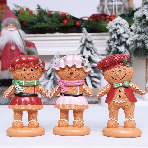 Weihnachten Lebkuchenmann Harz Tischdeko Ornament Figur Für Zuhause Rosa Rotes Kleid Anzug Festliche Feiertage Kinder Geschenk