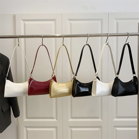 Retro Damen Krokodilmuster PU Leder Unterarmtasche Minimalistisch Glänzend Kleine Schulterhandtasche Chic Mode Handtasche