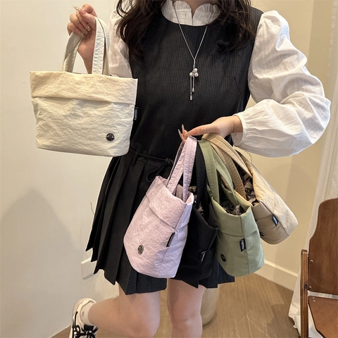 Korean Style Simple Wrinkled Fabric Bucket Bag For Women New Summer Versatile Shoulder Crossbody Handbag Commuting Daily