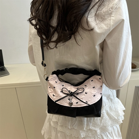Borsa a Tracolla Dolce Gingham per Donna Ragazze Borsa Patchwork con Pizzo Borsa a Mano con Fiocco in Tela di Cotone Borsa Estiva