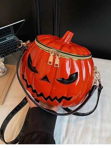 Halloween Pumpkin Crossbody Bag 3D Jack-O-Lantern Shiny Acrylic Shoulder Bag For Women Festive Party Handbag Unique Gift