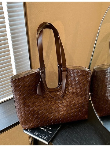 Damen Große Kapazität Gewebte Tragetasche PU Leder Intrecciato Umhängetasche Retro Vielseitige Pendler Handtasche Für Büro Alltag