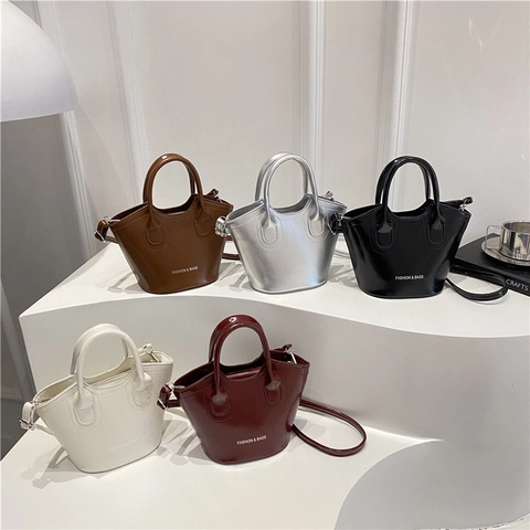 Women PU Leather Bucket Bag Handheld Crossbody Shoulder Small Simple Fashion Daily Retro Solid Color Versatile