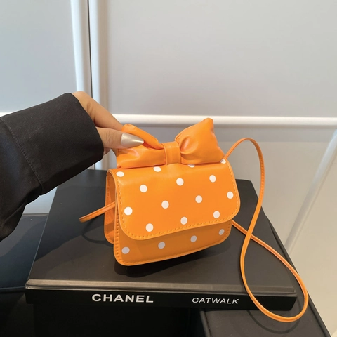 Polka Dot Mini Crossbody Bag PU Leather Big Bow Decoration Fashion Handheld Single Shoulder Bag Women Girls