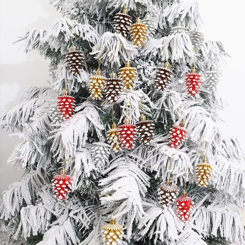 Adornos de Árbol de Navidad Piña Colgantes Artificiales Con Nieve Falsa Para Decoración de Fiesta en el Hogar