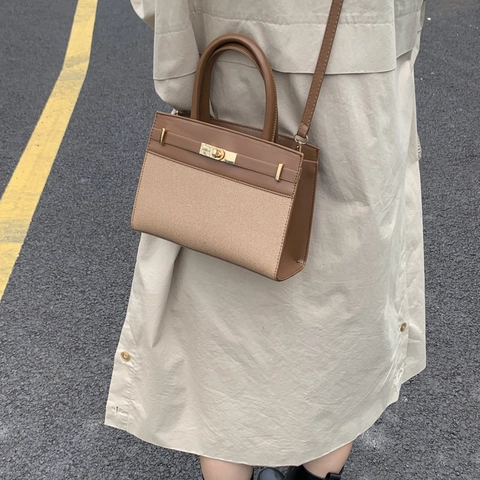 Patchwork Contrast Kleur Dames Handtas PU Stof Metalen Daisyslot Top Handvat Schoudertas Woon-werkverkeer Mode Satchel
