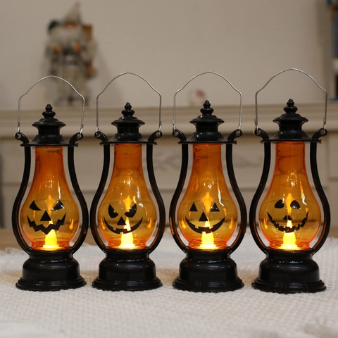 Halloween LED Pompoen Lantaarn Vintage Handheld Jack-O'-Lantern Lamp Batterij Gevoed Warm Licht Voor Feest Huis Decoratie