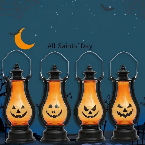 Halloween LED Pompoen Lantaarn Vintage Handheld Jack-O'-Lantern Lamp Batterij Gevoed Warm Licht Voor Feest Huis Decoratie