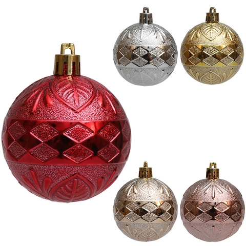 Palle di Natale Galvanizzate In Rilievo con Motivo a Diamante e Foglia Ornamenti da Appendere per Decorazioni Festive