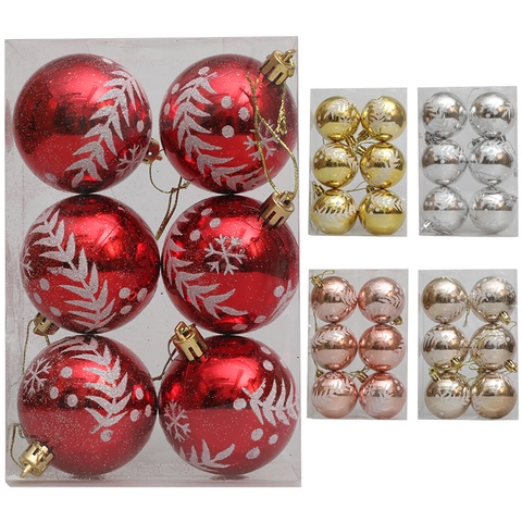 Hand Painted Electroplated Plastic Christmas Ball Ornaments With Wicker Snowflake Pattern Tree Hanging Pendant For Party Decor